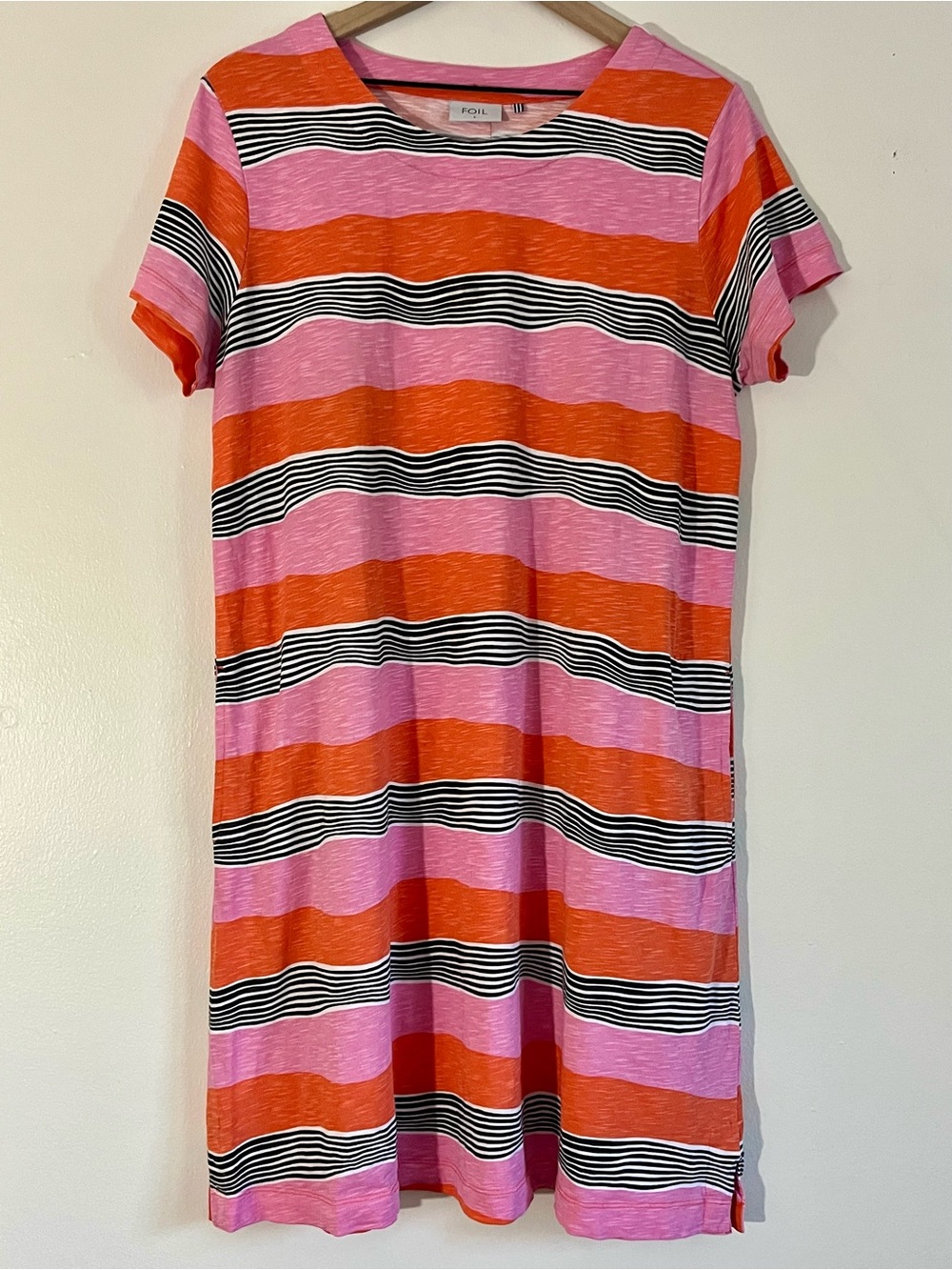 Foil Striped Dress with Pockets & Back Buttons size Large